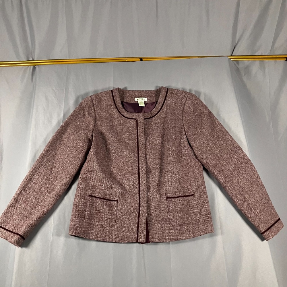 Orvis Women's Medium Wool Blend Jacket Purple Tweed Lined Snap Front Classic